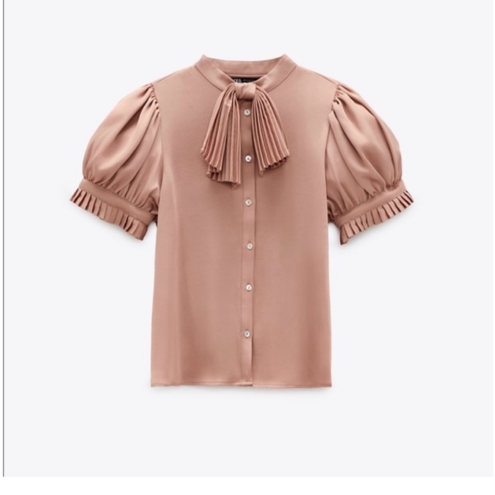 Zara Blouse in Soft pink with Pleated Bow